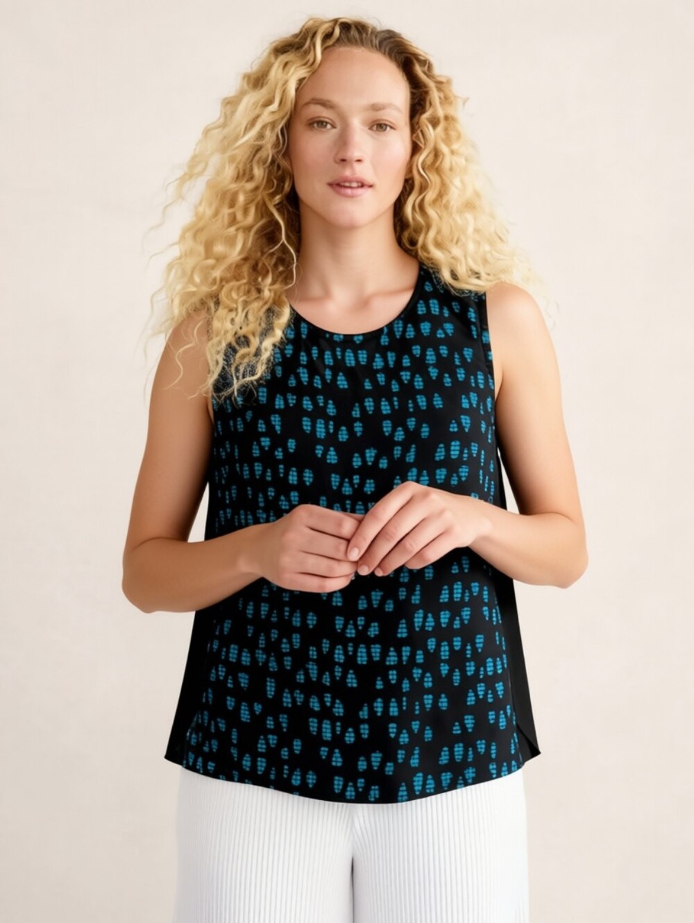 Collective Concepts Black And Teal Semi Sheer Top with Spot Print Size SP
